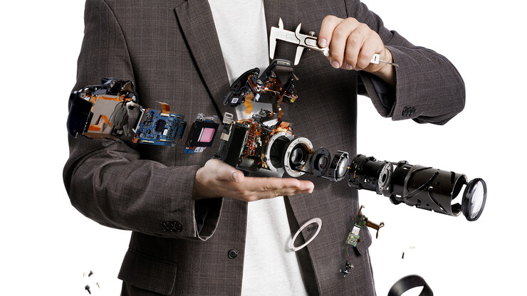 Close-up of the deconstructed camera in Craig Chandler's award-winning photo.