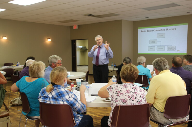 Vernon Waldren, extension educator emeritus, leads a nonprofit board boot camp in Tekamah in 2016. Nebraska Extension is partnering with the Nonprofit Association of the Midlands to offer the boot camps across the state this fall.