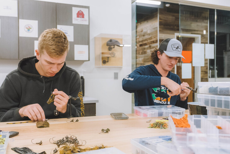 Husker seniors Cade Ludwig (left) and Hunter Suchsland make custom lures for their business LS Lures. The two started the business as a project for their Engler 275 class.