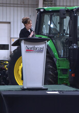 Tiffany Heng-Moss, dean of the University of Nebraska–Lincoln’s College of Agricultural Sciences and Natural Resources, speaks during a March 29 signing ceremony to expand the Northeast Nebraska Educational Compact.