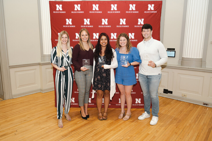 The Clifton Strengths Institute at the University of Nebraska–Lincoln recently recognized five students for their achievements. Those students are (from left) Tori Pedersen, Jordan Seitz, Erika Casarin, Sidney Therkelsen and Adam Folsom.