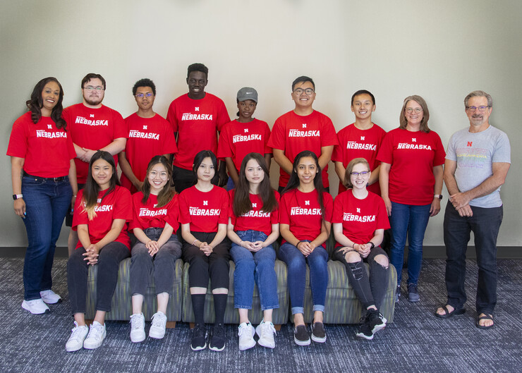 The program’s summer 2022 cohort consisted of (back row, from left) Marianna Burks, Isaac Torres, Jesus Worth, Samuel Otto, Clementine Ewomsan, Justin Nguyen, Kevin Tran, Kristi Montooth and Mike Herman, director of the School of Biological Sciences; (front row, from left) Khanh Le, Tracy Nguyen, Angela Le, Trish Nguyen, Marissa Mendez-Santiago and Sydnee Lybarger.