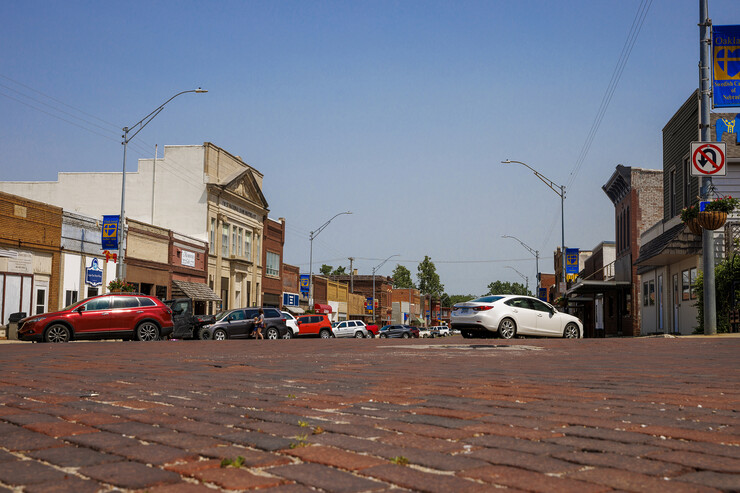 Brick-paved street in Oakland, Nebraska