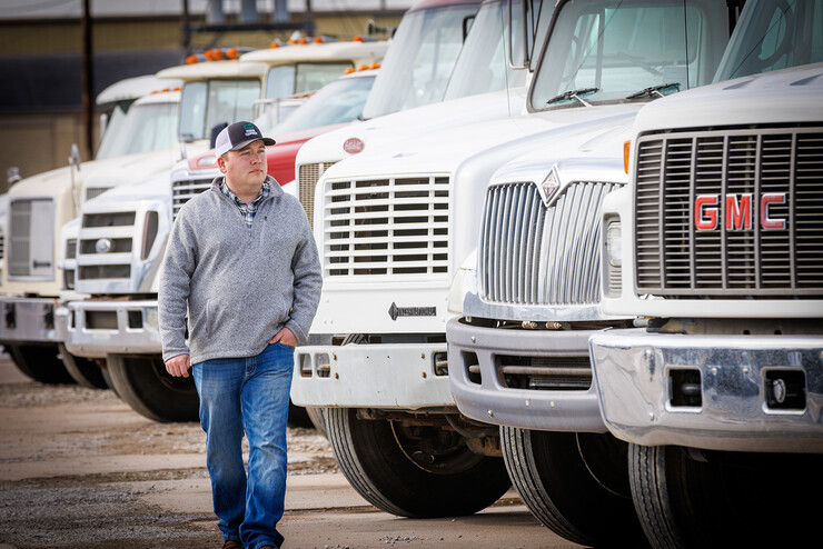 Jeff Hornung walks past his inventory at Pioneer Equipment in Hastings, Nebraska. Hornung is an Engler alumnus.