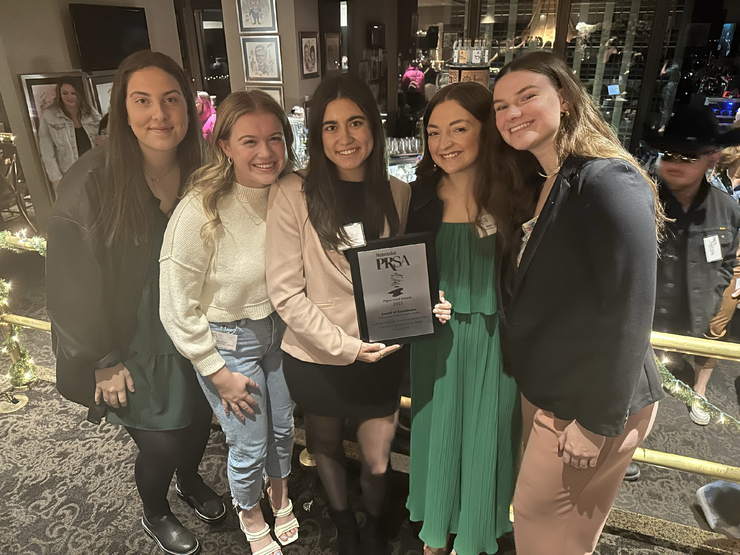 The UNL chapter of the Public Relations Student Society of America won an award of excellence during the Paper Anvil Awards, presented by the Nebraska chapter of the Public Relations Society of America on Dec. 7. PRSSA members include (from left) Nora Crimmins, Ella Stine, Valeria Uribe, Katie Lockyear and Emily Stoner.