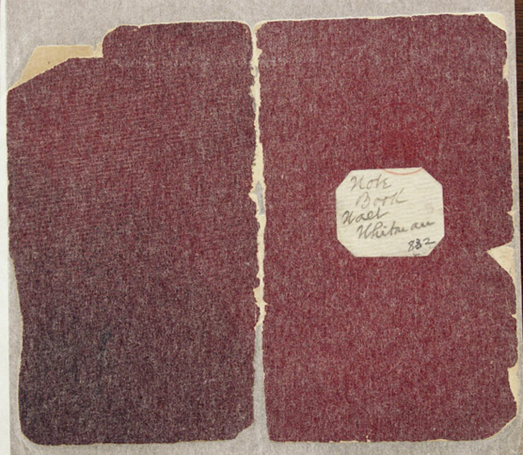 The cover of the 19th-century notebook in which notes about Whitman's long-lost novel were kept.