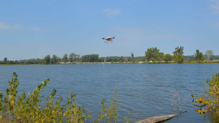 Computer science and engineering faculty from UNL used unmanned aerial vehicles to collect water samples at the Offut Base Lake on Sept. 26.