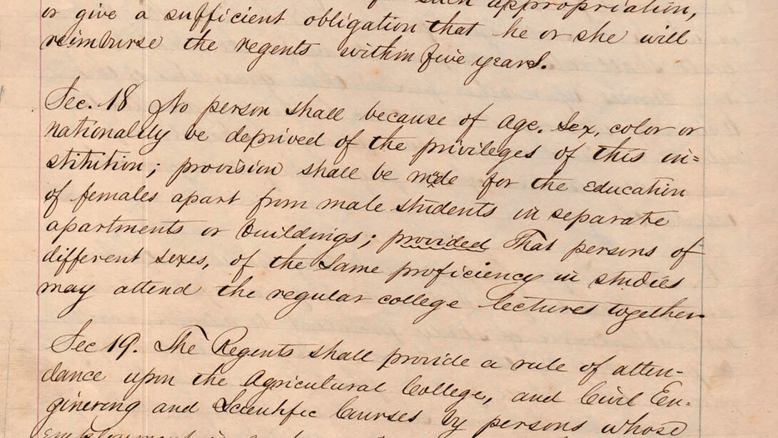 Detail of Section 18 of the University of Nebraska charter.