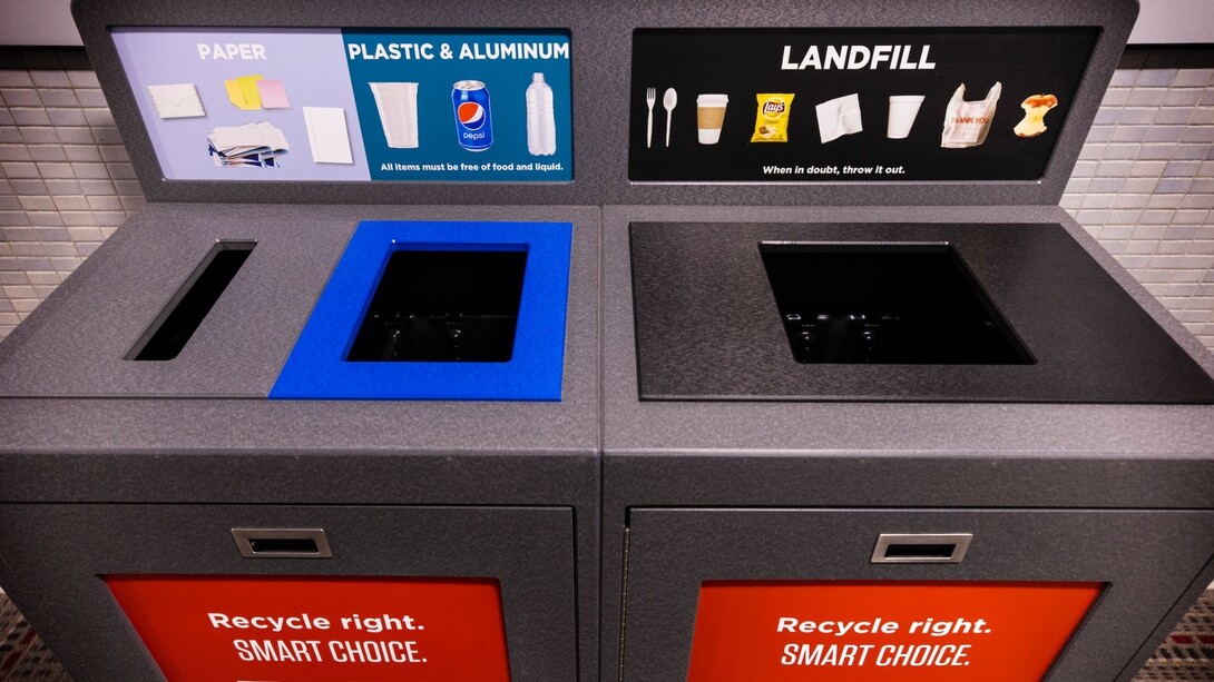 Recycling and trash bin on campus