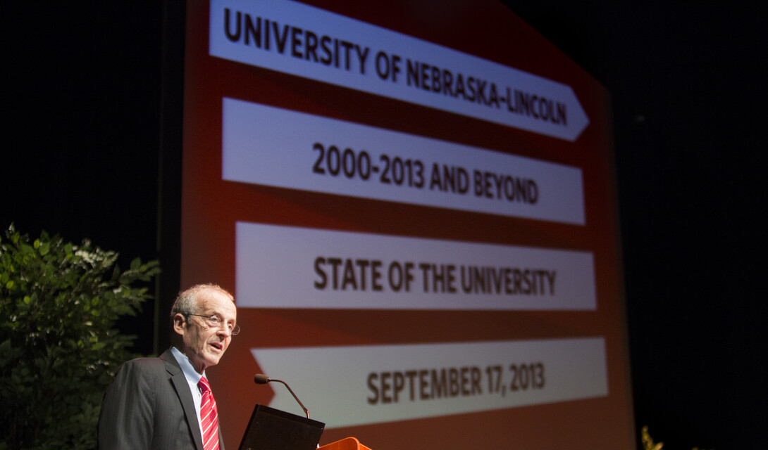 Chancellor Harvey Perlman delivered his 14th State of the University address Sept. 17 at the Lied Center for Performing Arts