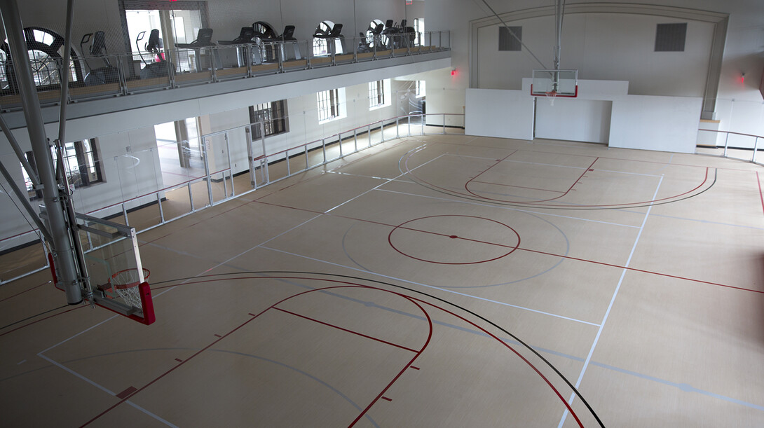 The Recreation and Wellness Center on UNL's East Campus offers two indoor courts. This one can be used for indoor soccer, floor hockey, basketball and dodgeball. The other court is designed for basketball, volleyball and badminton.