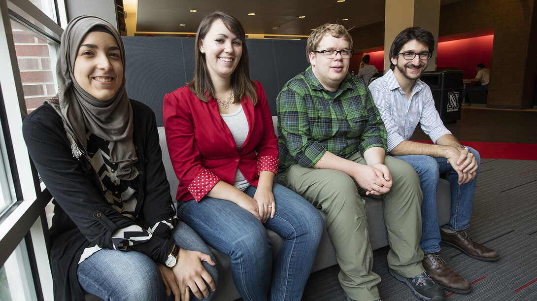 Receipents of the 2015 National Science Foundation Graduate Research Fellowship Program from UNL are (from left) Tasneem Bouzid, Abigail Riemer, William Jamieson and Tyler Corey. 