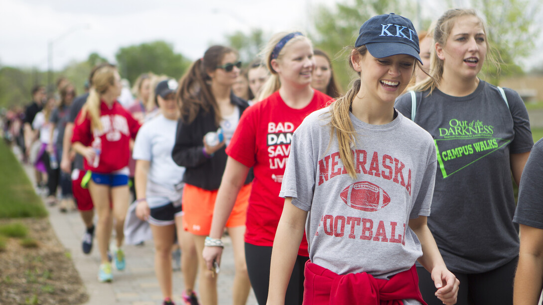 Students participate in the first Out of Darkness Campus Walk. The next suicide awareness walk is April 23.