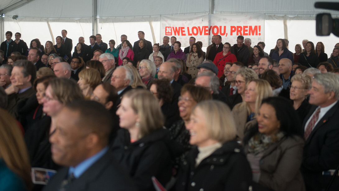 Members of the university community, guests and friends listen during a Nov. 22 remembrance ceremony for Prem S. Paul.