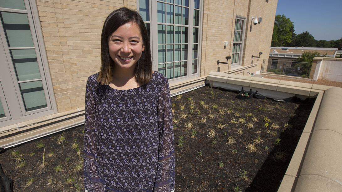 Kylie Tucker, a junior fisheries and wildlife major, led a project to create a green roof off a balcony area at the Rec and Wellness Center on East Campus.