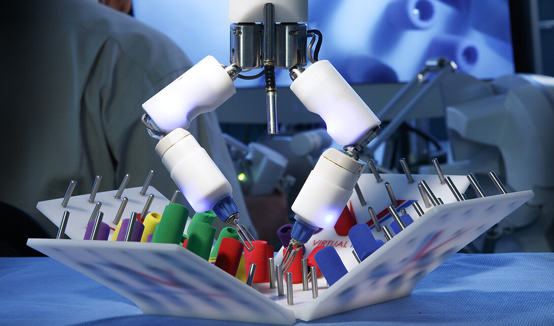 A surgical robot photographed in a Nebraska Innovation Center office and lab. April 11, 2019.