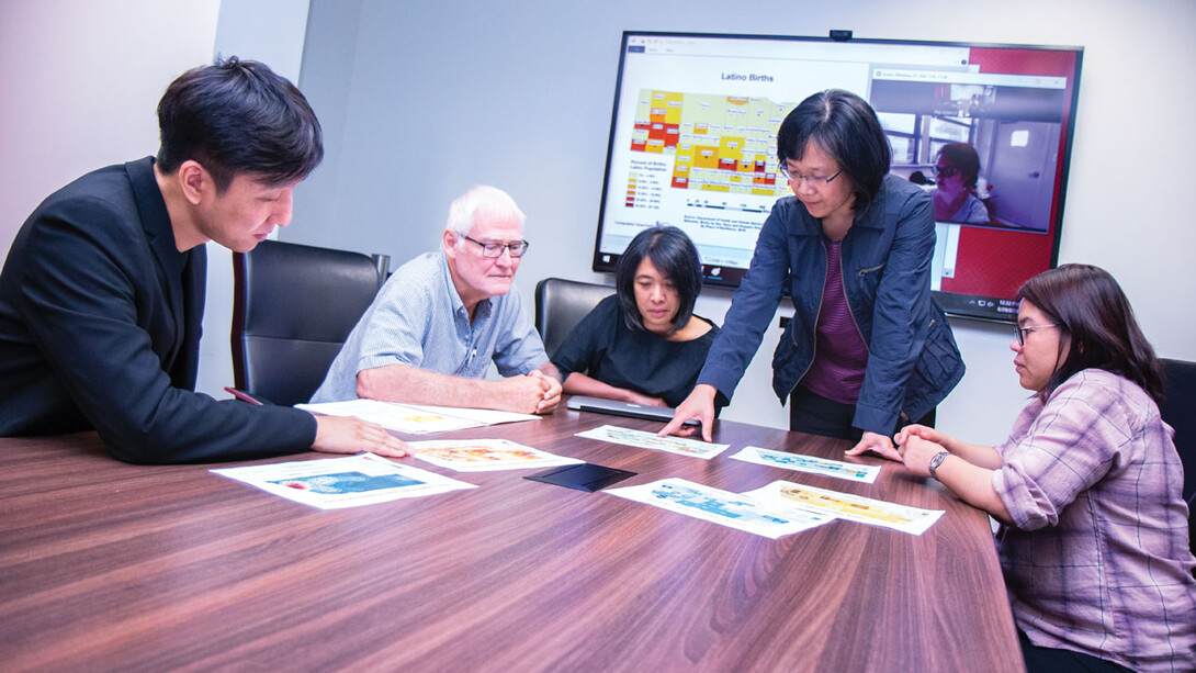 The research team includes, from left, Evan Choi, Rodrigo Cantarero, Maria de Guzman, Soo-Young Hong and Irene Padasas.