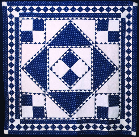 Blue & White Center Diamond Quilt, c. 1900, Pennsylvania