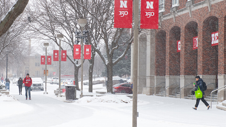 Snow on UNL campus.