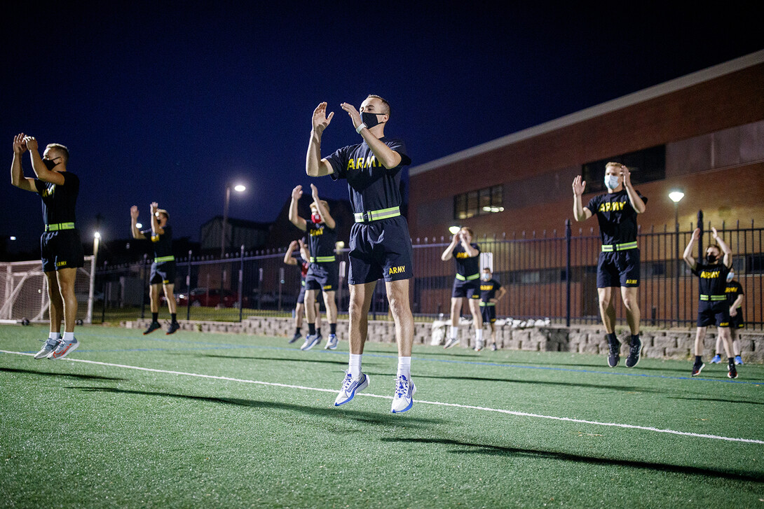 Army ROTC cadets got a jump on the first in-person instruction day of the fall 2020 semester with a 5:45 a.m. drill on the Mabel Lee Fields.