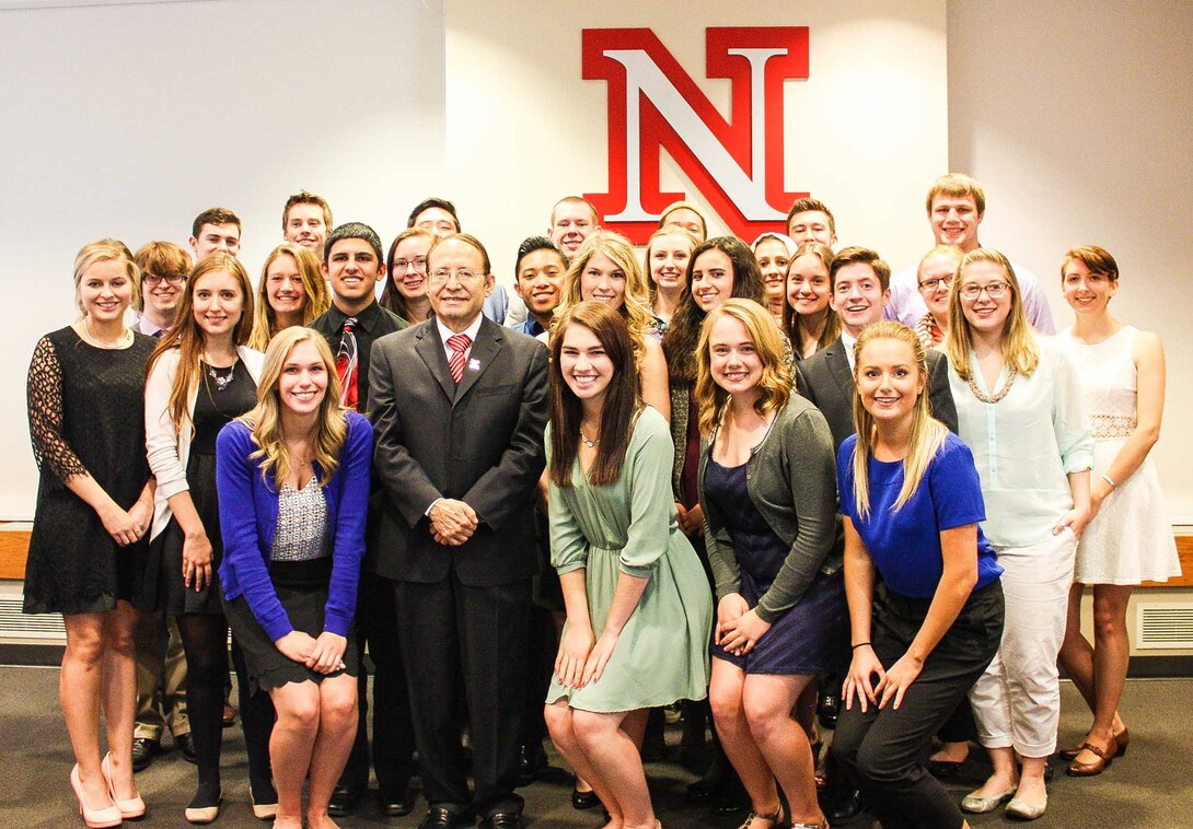 Students named to the 2016 Franco's List stand with the award's namesake, Juan Franco, UNL vice chancellor for student affairs, on April 20.