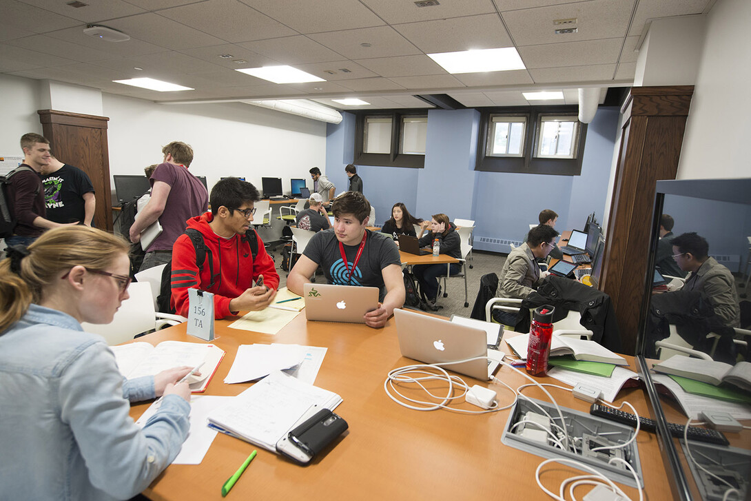 Students in UNL's Department of Computer Science and Engineering study and collaborate in a workspace in Avery Hall. The College of Engineering has added a software engineering major, which will begin in the fall.