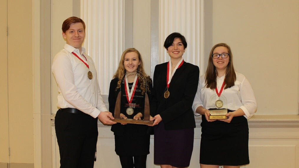 Adam Smith Division state champions from Bellevue East are (from left) Darren Brinkerhoff, Kelly Speltz, Morgan Gallagher and Marina Madrigal.