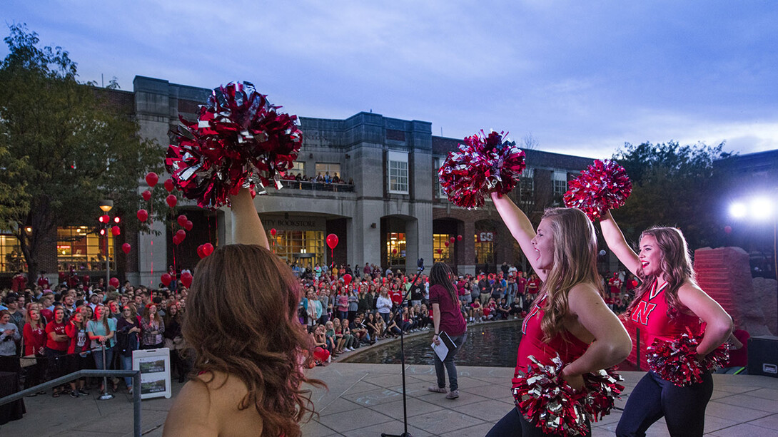 The Spirit Squad performs during the homecoming pep rally and jester competition in 2016.