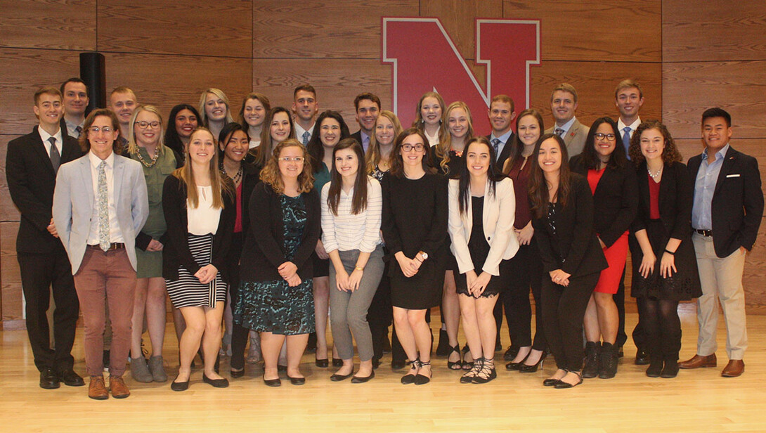 Franco's List awardees include (back row, from left) Dakota Staggs, Aaron Bouma, Christopher Haidvogel, Cassy Ross, Mary Claire Johnson, Adri Lobitz, Alexander Kniowski, Cooper Christiancy, Abigail Lewis, Collin Thompson, Darin Knobbe, and Lane Uhing; (middle row, from left) Emma Kwapnioski, Miranda Melson, Brooke Adams, Claire Berman, Victoria Simonsen, Rachel Speckmann, Jessica Fejfar, Estefania Yepez, Sylvia Jager and Shayne Arriola; (front row, from left) Griffin Mims, Bailie Saathoff, Jasie