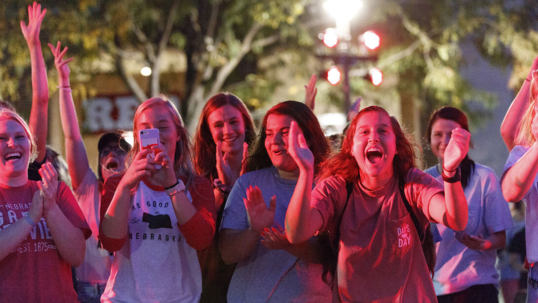 Students applaud during the 2017 Homecoming pep rally. The 2018 pep rally is 7 to 8:30 p.m. Sept. 28 on the Nebraska Union Plaza.