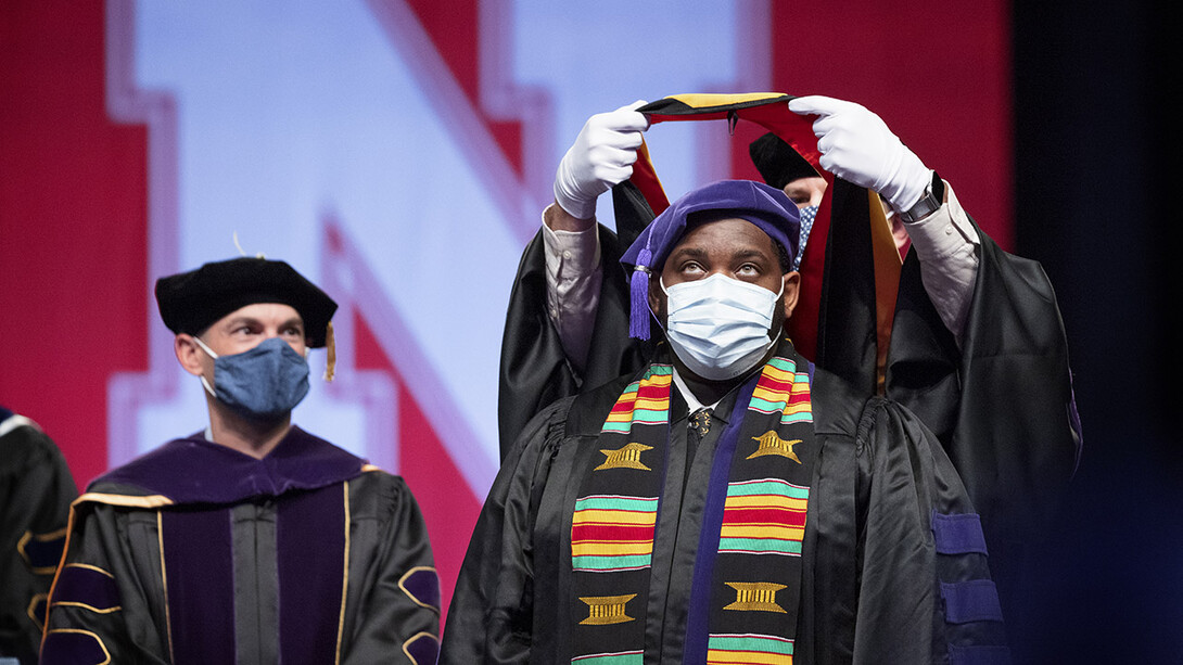 The first graduate of May 2021 was DeAndre’ S. Augustus, who received a Master of Laws during the College of Law ceremony May 7 at Pinnacle Bank Arena.