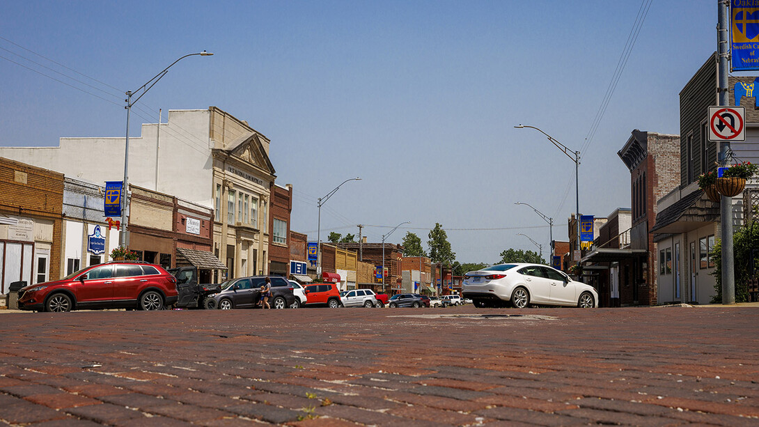 Brick-paved street in Oakland, Nebraska