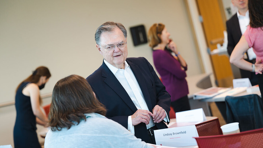 Jim Croft, lead facilitator, speaks with a nonprofit professional during a past Nonprofit Management Institute program at the University of Nebraska–Lincoln. The institute’s 2025-26 lineup features a new focus on financial management for nonprofit professionals.