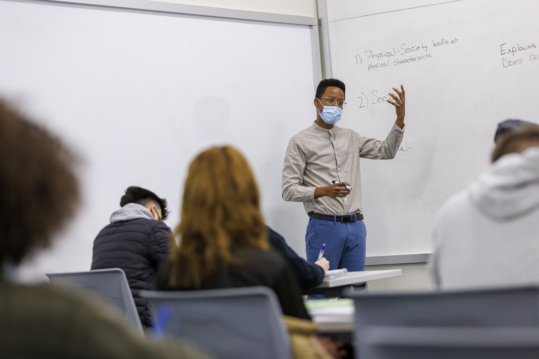 Jordan Charlton discusses with his class during the ETHN 100 - Introduction to Ethnic Studies course Feb. 1.