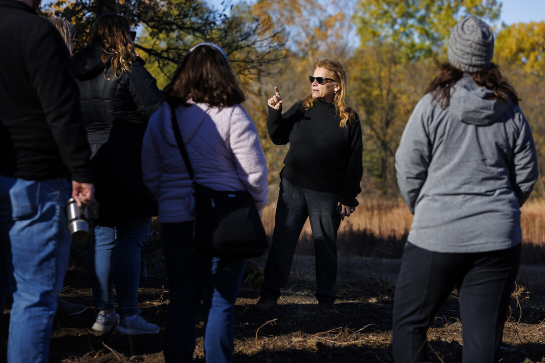 Sophia Perdikaris leads a tour of Reller Prairie Oct. 17, 2022.