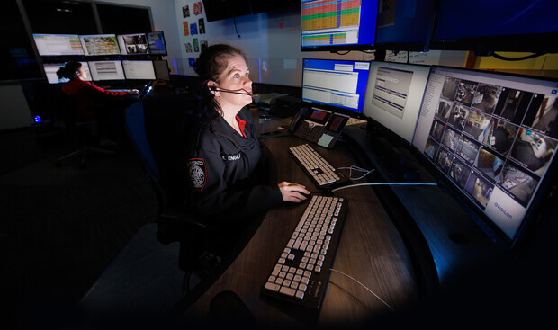 woman working in UNL dispatch center