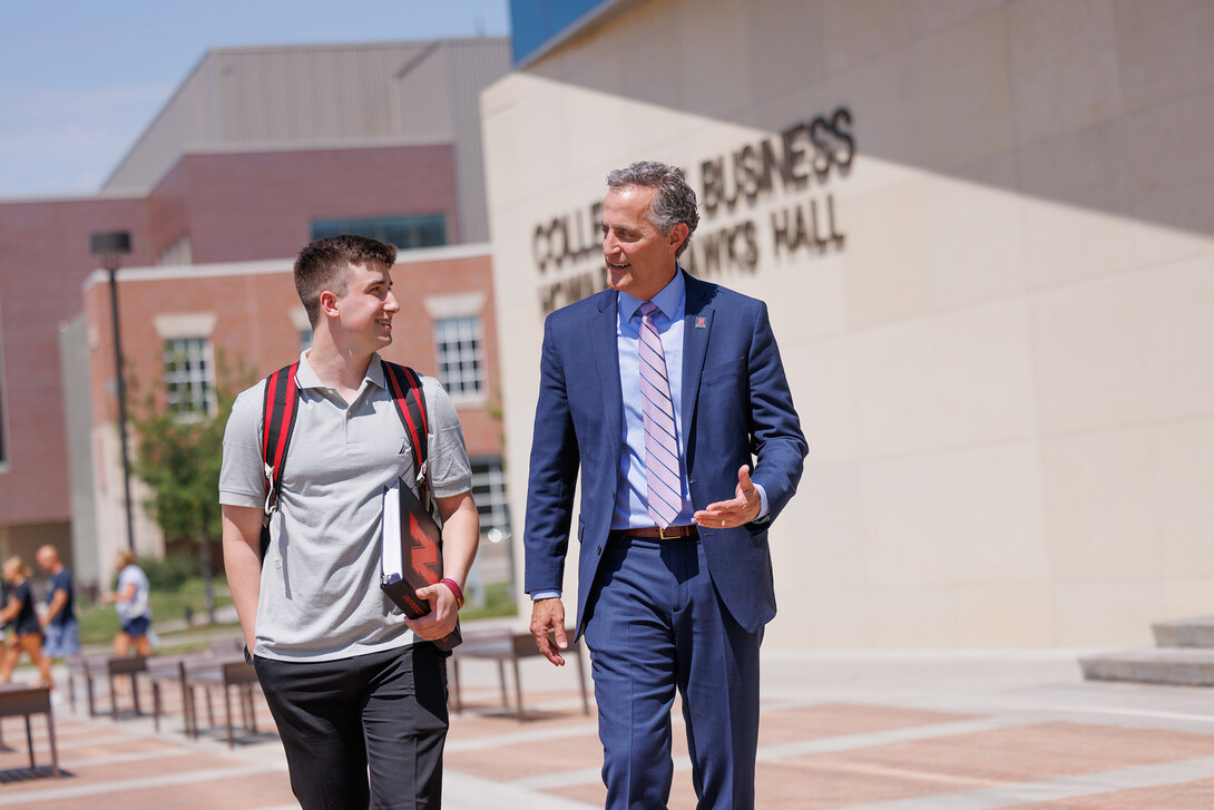 Jack Kinney of Omaha and Richard Moberly, dean of the College of Law, was one of the first Huskers to enroll in the new Business and Law major.