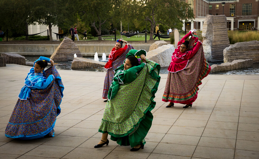 Dancers from Sangre Azteca perform at Fiesta on the Green.
