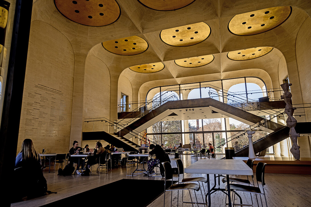 Students study in Sheldon Museum of Art in December 2023.