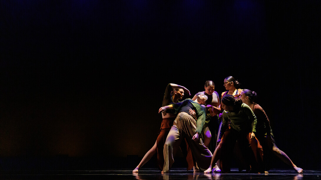 Dance students rehearse for the 21st annual Student Dance Project show held at Howell Theatre inside the Temple Building on Dec. 6. The event, offered Dec. 6-7, featured a program of original work by student choreographers in the Glenn Korff School of Music's Dance Compotision course. 