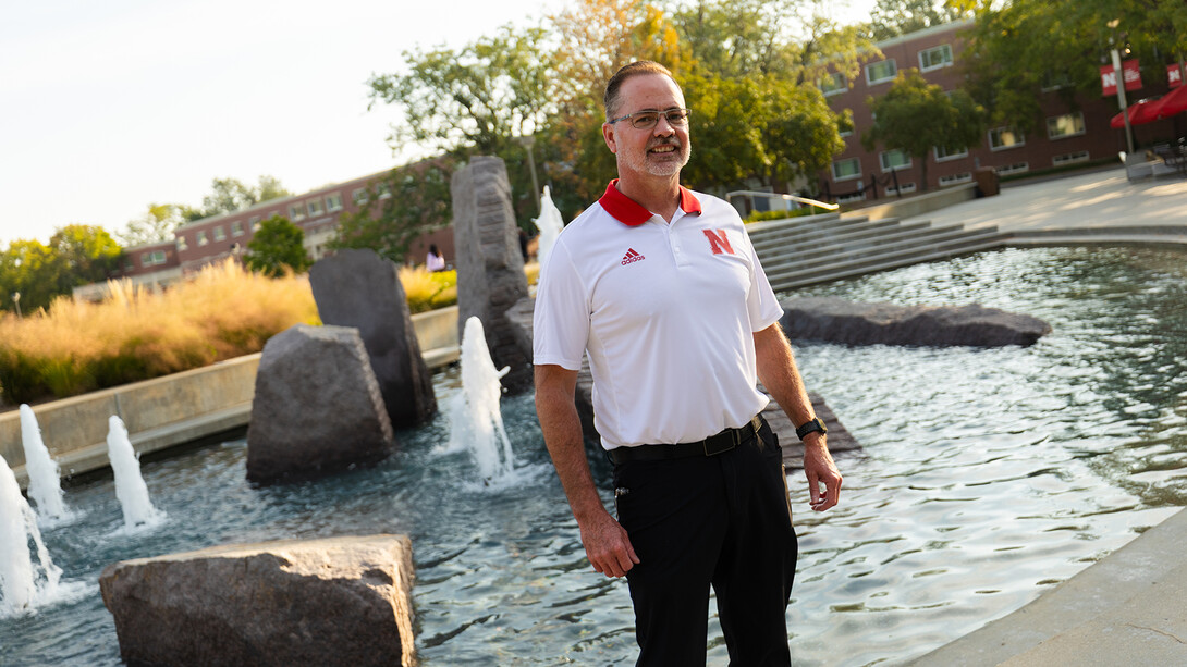 Jon Jenkin standing by Broyhill Fountain