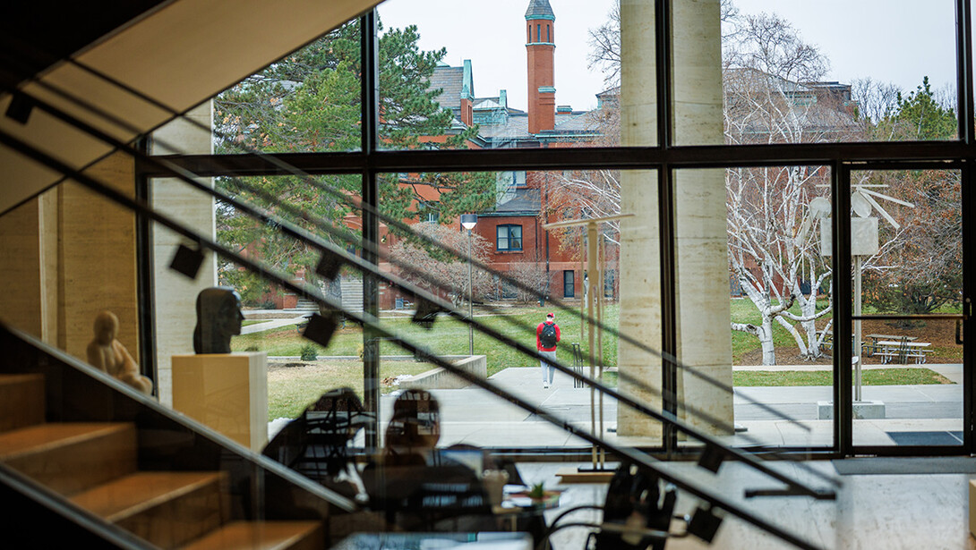 Students study inside Sheldon Museum of Art Dec. 11.