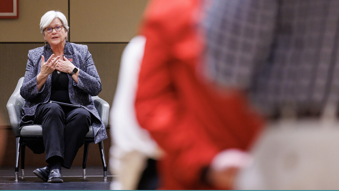 Katherine S. Ankerson, interim chancellor, answers a question during the Jan. 15 listening session in the Nebraska East Union.