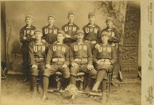 Nebraska's first baseball team took the field for the 1883-1884 season, making it the university's oldest intercollegiate sport. Pictured here is the team from the 1887-1888 team, which was the first to be photographed.