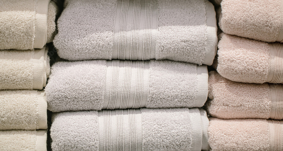 Stacks of towels are placed on a shelf.