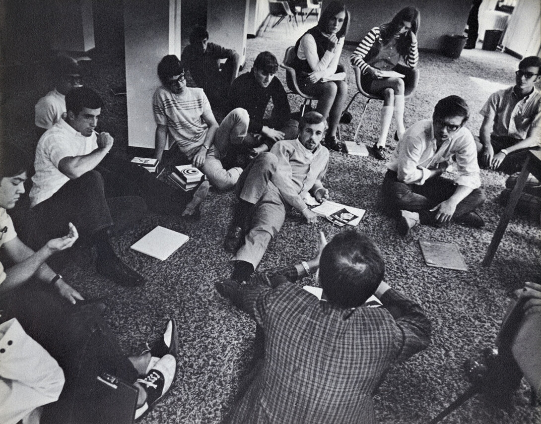 "An Economist Holds Court," a photo from the University Archives' Centennial College collection.