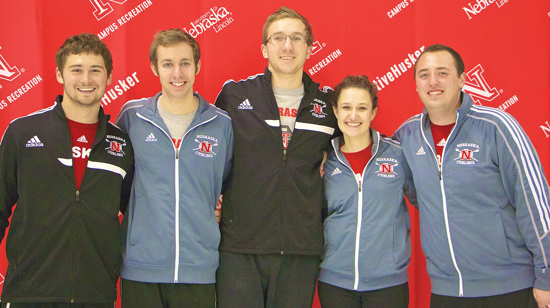 Members of the UNL Curling team that will compete in the 2015 national championship are (from left) Isaac Fuhrman, Ty Tempe, Tim Adams, Ali Creeger and Cameron Binder. Binder is the team's skip (leader) and Creeger is the vice-skip.