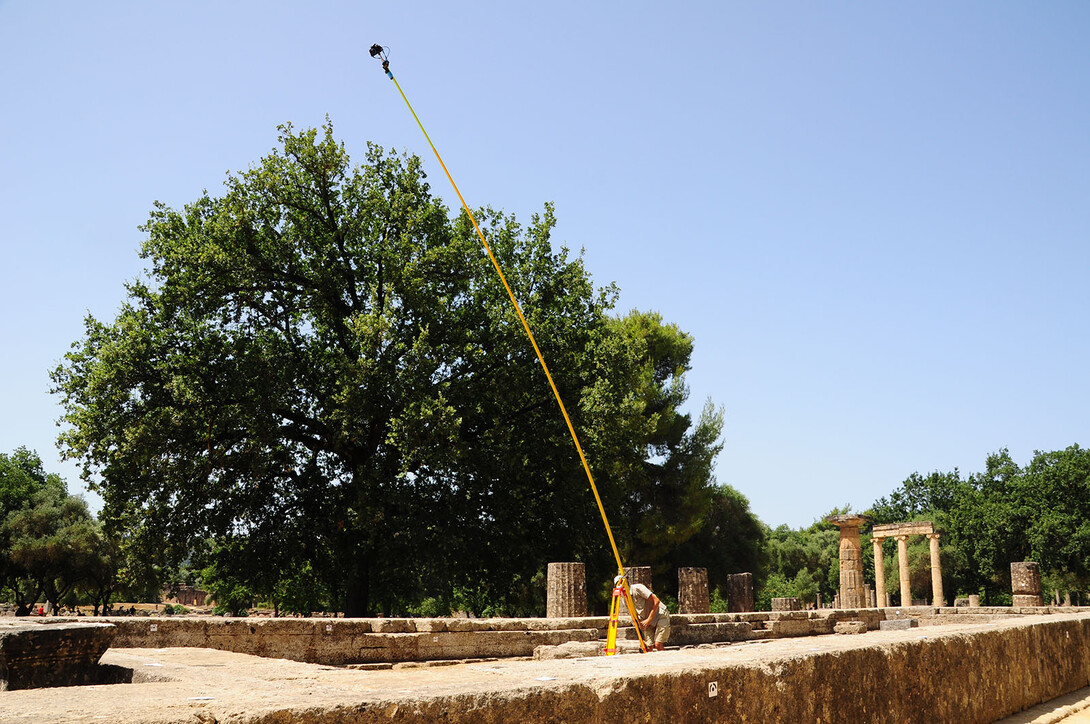 Philip Sapirstein used a 30-foot crane to capture elevated images of the Temple of Hera during summer 2014.