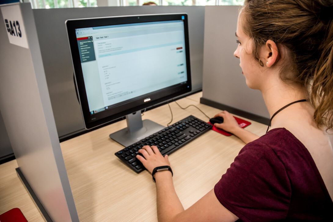 A student works in the University of Nebraska–Lincoln's new Digital Learning Center. The new facility, located in Love Library North, opened in June.