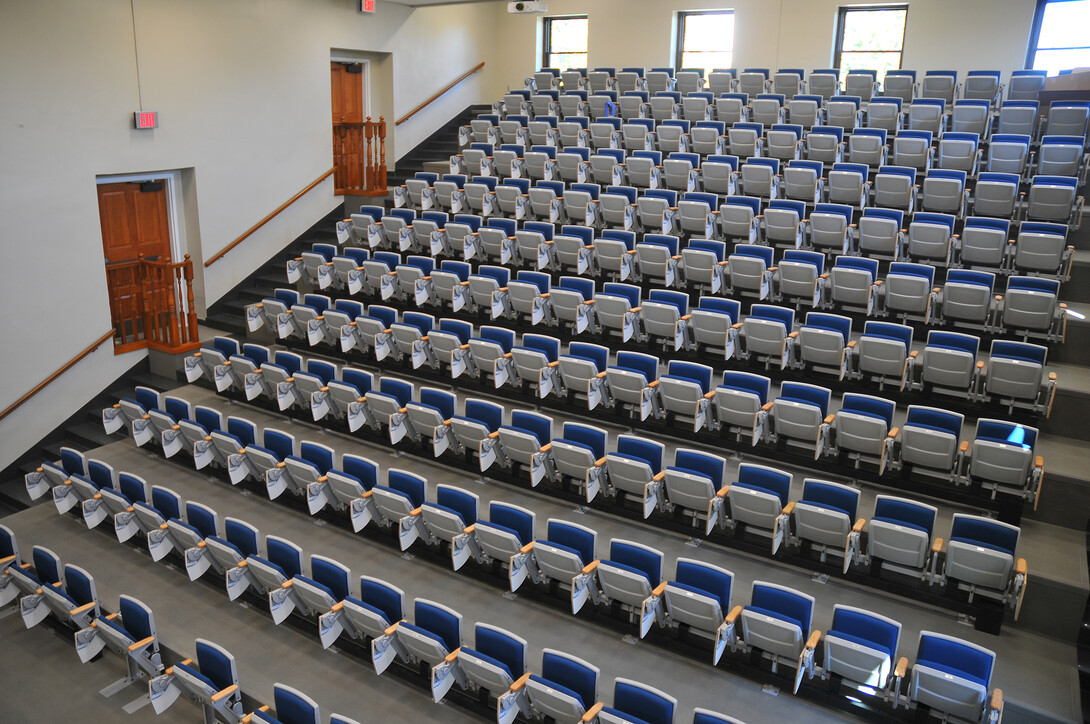 The redesigned Brace Labs auditorium seats 186. It is UNL's seventh-largest lecture hall.